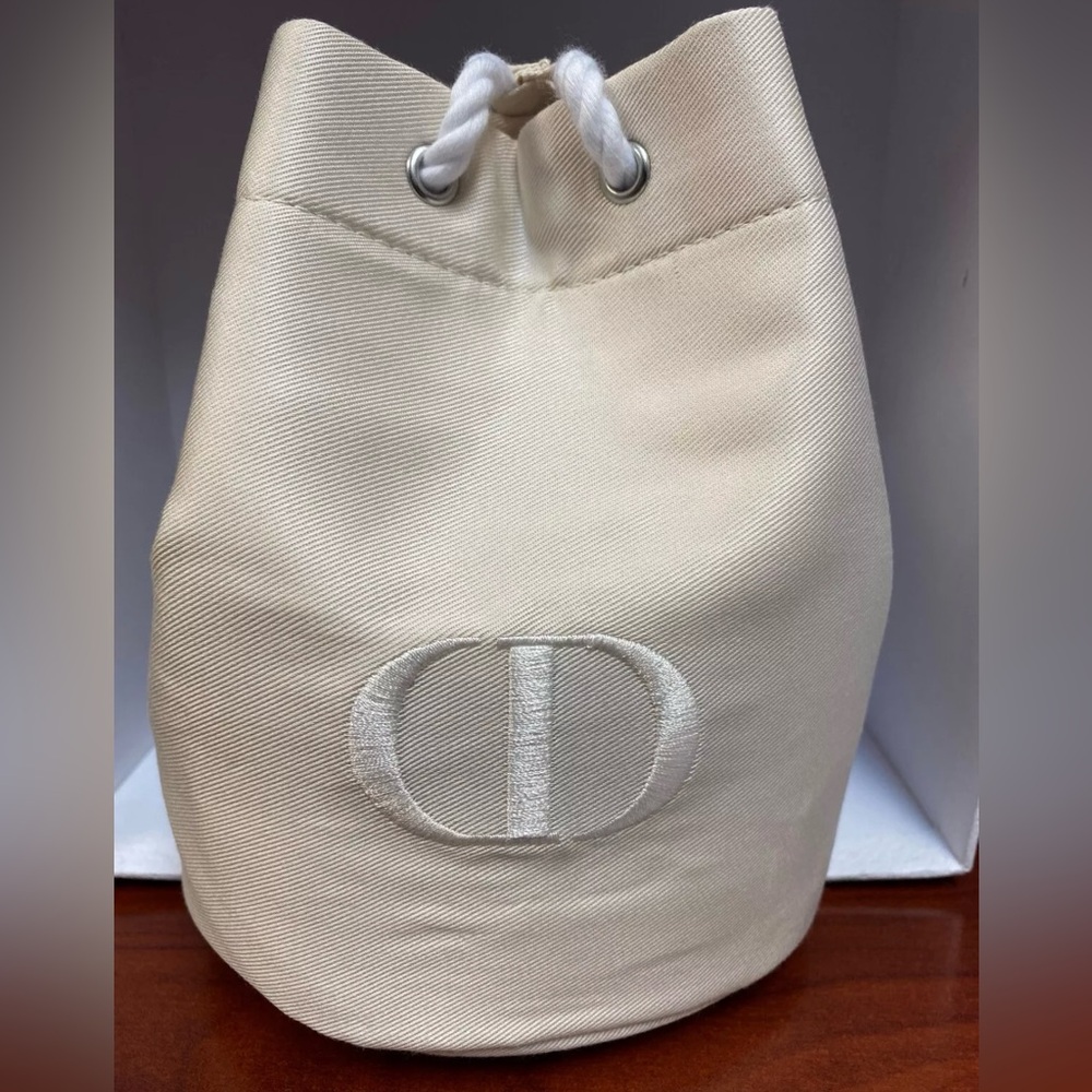 NEW WITH BOX CHRISTIAN DIOR Off White Twill Drawstring Pouch Makeup
